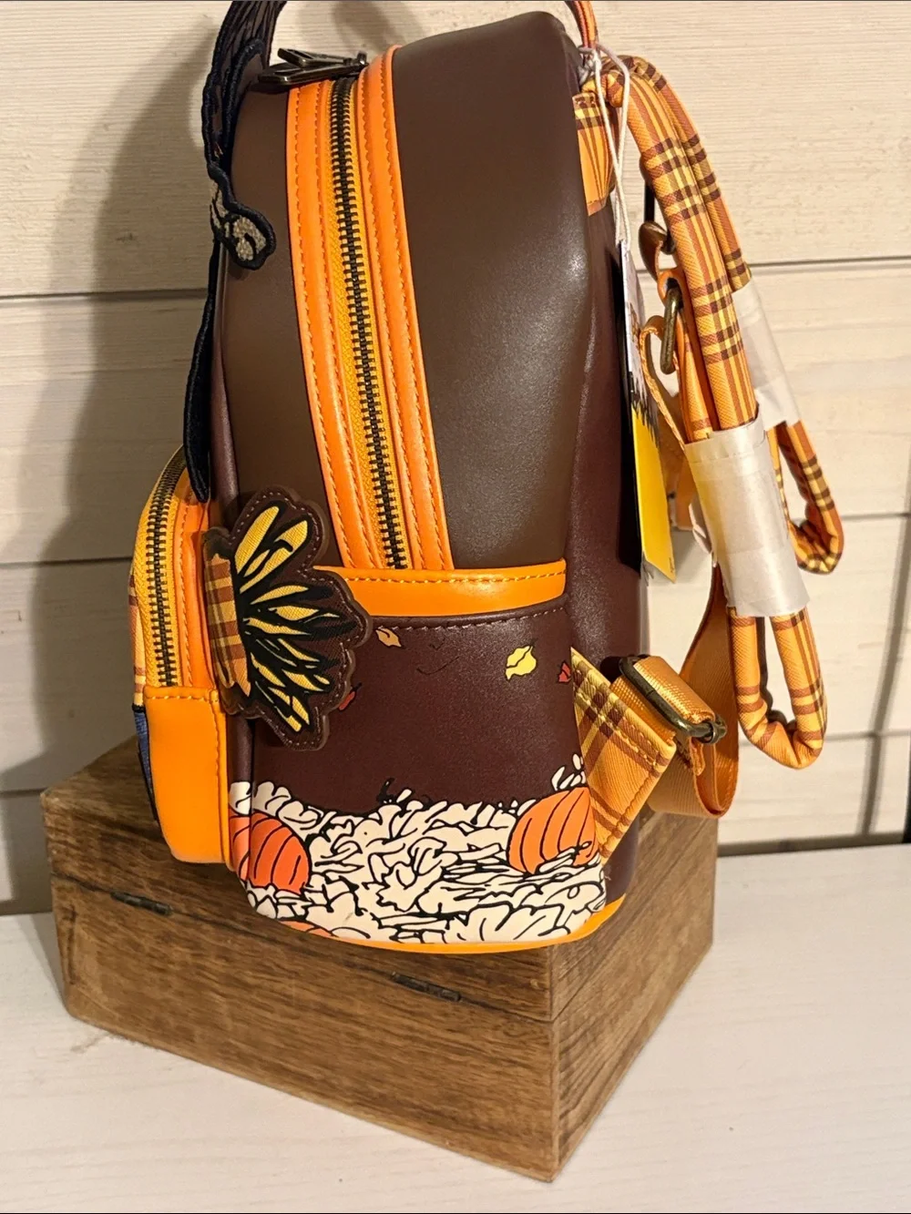 Loungefly Peanuts Snoopy Scarecrow Mini Backpack in White, Brown & Orange